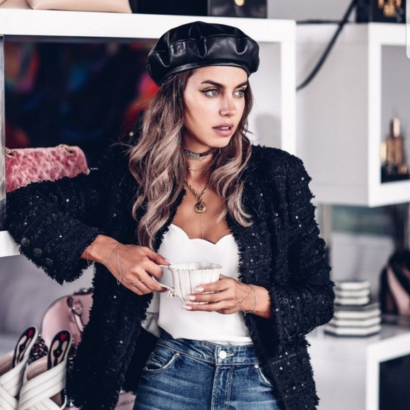 Black Leather Beret Hat Faux Leather Tam PU Vegan Leather - Picture 2 of 11